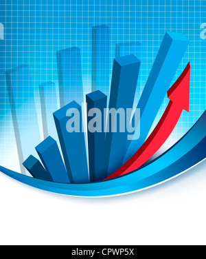 Abstrakter blauer Hintergrund mit Diagramm Pfeile. Vektor. Stockfoto