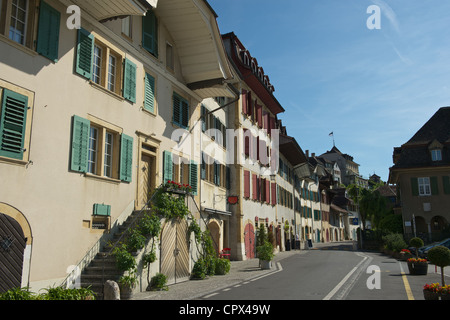 Kleine Stadt Murten in der Schweiz im Kanton Freiburg Stockfoto