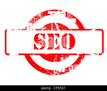 SEO, Search Engine Optimierung rot Stempel mit textfreiraum isoliert auf weißem Hintergrund. Stockfoto