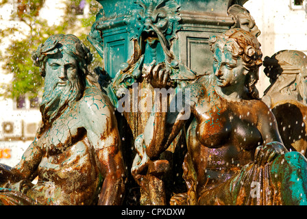 Portugal, Lissabon, Praça Dom Pedro IV (Rossio), Detail eines Brunnens Barock Stockfoto