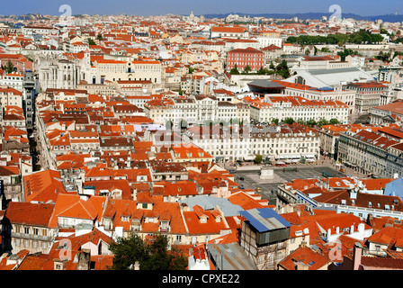 Portugal, Lissabon, Praça Dom Pedro IV (Rossio) gesehen von Castelo Sao Jorge (Saint George Castle) Stockfoto