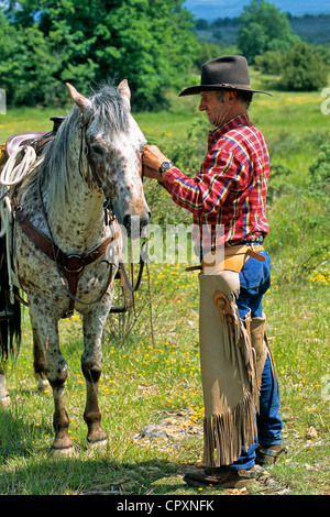 Frankreich, Aveyron, Onet le Chateau, Cowboy-Hüte und Schleifungen für eine Fahrt mit dem amerikanischen Stockfoto