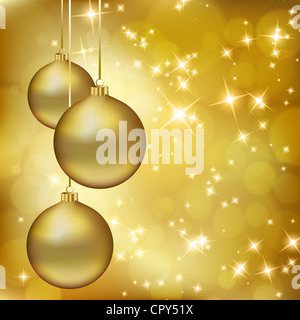 Goldene Weihnachtskugeln auf abstrakte Goldgrund Stockfoto