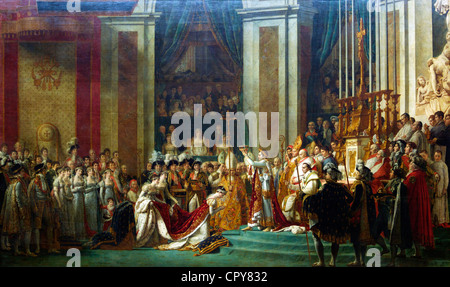 Kaiser Napoleon bei der Krönung der Kaiserin Josephine in der Kathedrale Notre Dame, 2nd. Dezember 1804 von Jacques-Louis David, Louvre Paris Stockfoto