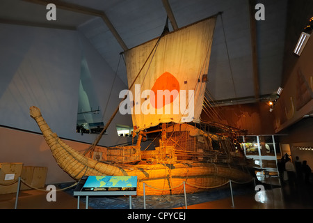 Norwegen Oslo Bygdoy Halbinsel Kon-Tiki Museum Ra II Schiff von Thor Heyerdahl Nachbau des ehemaligen Egyptien Papyrus-Boot mit dem Stockfoto
