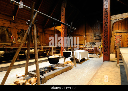 Norwegen, Nordland County, Lofoten-Inseln, Insel Vestvagoy, Wikingermuseum Borg, Umbau eines alten Hauses 83 m lang Stockfoto