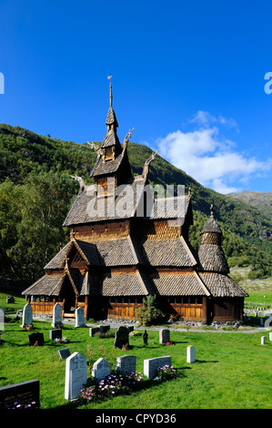 Norwegen, Sogn Og Fjordane Grafschaft, Borgund, hölzerne Daube genannt Stavkirker oder Stavkirke 1130 erbaute Kirche Stockfoto