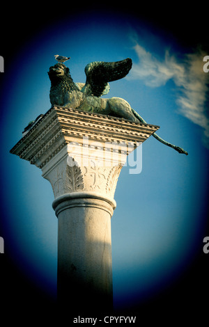 Der geflügelte Löwe auf der Piazzetta, Venedig, Italien Stockfoto