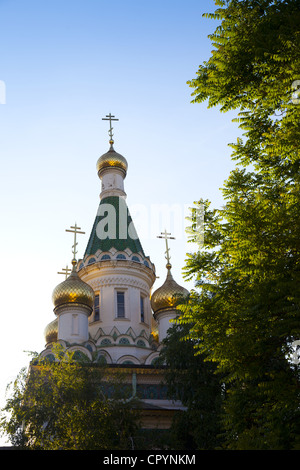 Vergoldete Kuppeln, St.-Nikolaus-Kirche Miracle Maker (die russische Kirche), Sofia, Bulgarien, Europa Stockfoto