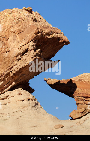 Hoodoo in Stud Horse Point mit Mond, Utah, USA, Nordamerika Stockfoto