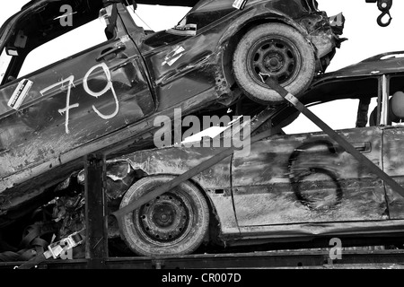 Beschädigte Autos nach Autocross in Moosbeuren, Baden-Württemberg, Deutschland, Europa Stockfoto