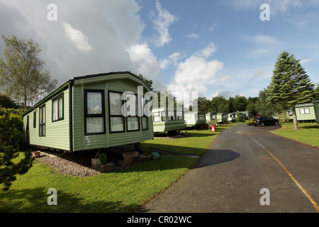 Statische Chalet oder Wohnwagen für Ferienhäuser in mid Wales. Stockfoto