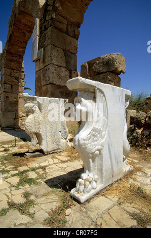 Libyen, Tripolitanien, Al Marqab, römische Stätte von Leptis Magna oder Lepcis Magna, aufgeführt als Weltkulturerbe der UNESCO, dem Markt Stockfoto