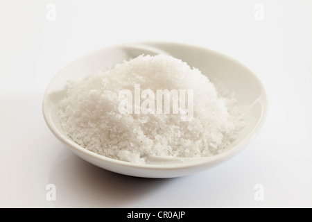 Fleur de Sel Salz in eine kleine Porzellanschale Stockfoto