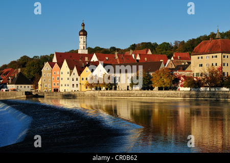 Historische Stadt Landsberg Lech-Fluss, Oberbayern, Deutschland, Europa, PublicGround gesehen Stockfoto