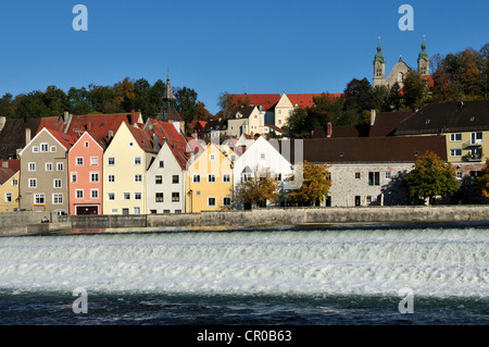 Historische Stadt Landsberg Lech-Fluss, Oberbayern, Deutschland, Europa, PublicGround gesehen Stockfoto