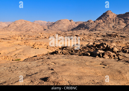 Granit-Landschaft im Hoggar, Ahaggar Berge, Wilaya Tamanrasset, Algerien, Sahara, Nordafrika Stockfoto