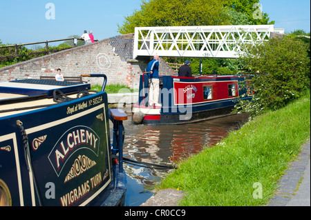 Schmale Boote auf dem Ellesmere-Arm von Llangollen Canal, Shropshire, England UK Stockfoto