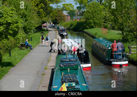 Schmale Boote auf dem Ellesmere-Arm von Llangollen Canal North Shropshire England UK Stockfoto