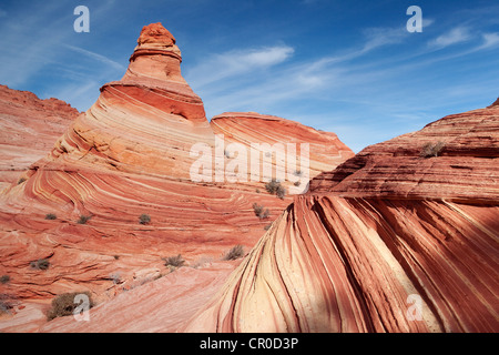 Sanddünen, verwandelte sich in Felsen, Sandstein-Formationen, Coyote Buttes North, Paria Canyon-Vermilion Cliffs Wilderness, Page, Arizona Stockfoto