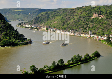 Raddampfer auf dem Rhein bei St. Goarshausen, Rheinland-Pfalz, Deutschland, Europa Stockfoto