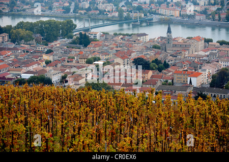 Frankreich, Drome, Tain l ' Hermitage im Hintergrund Rhône et Tournon Stockfoto