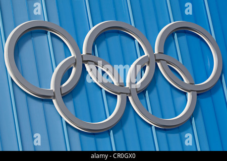 Kanada British Columbia Vancouver 2010 Olympische Spiele Olympische Ringe im Richmond Olympic Oval von Cannon Johnston Architektur Stockfoto