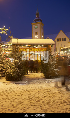 Eingang, Weihnachtsmarkt auf dem Obermarkt Platz vor dem Rathaus, Freiberg, Sachsen, Deutschland, Europa Stockfoto