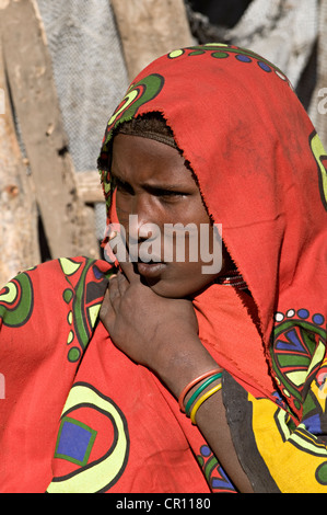 Äthiopien, Afar-Region, Awash Saba, Markttag, Porträt von Afar Stamm Stockfoto