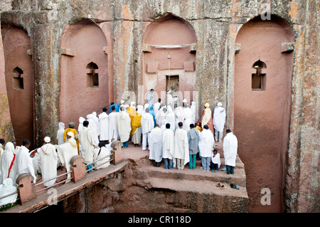 Äthiopien Amhara Region Lalibela Saint Gabriel religiöse Zeremonie Bet Gabriel Rafael Church als Weltkulturerbe von der UNESCO gelistet Stockfoto