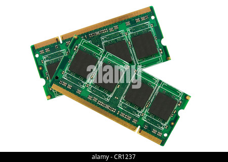 zwei Computer-Speicher-Module isoliert auf weißem Hintergrund Stockfoto
