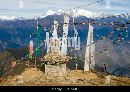 Nepal, Bagmati Zone, Langtang Nationalpark, Panorama vom Lauribinayak (3825m), Blick auf Himal Chuki (6893m) und Manaslu (8156m) Stockfoto