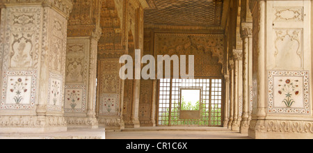 Intarsien Marmor, Säulen und Bögen, Halle des privaten Publikum oder Diwan-I Khas im Lal Qila oder roten Fort in Delhi, Indien Stockfoto