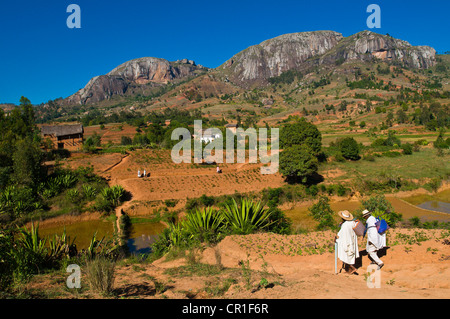 Zentrales Hochland, ehemalige Provinz von Fianarantsoa, Madagaskar, Haute Matsiatra Region, Soatanana Dorf wo der Christ Stockfoto