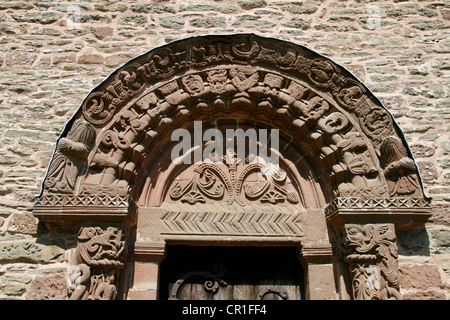geschnitzte Norman Tür Bogen Detail in der Kirche Kilpeck Herefordshire England UK Stockfoto