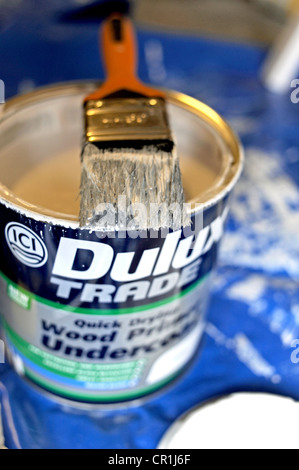 DIY zu Hause malen Dulux Handel Topf mit Pinsel Stockfoto