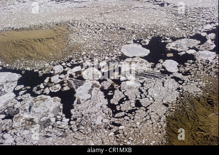 Aerial Eis Muster entlang der Küste der Hudson Bay in der Nähe von Churchill, Manitoba, Kanada. Stockfoto