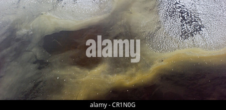 Aerial Eis Muster entlang der Küste der Hudson Bay in der Nähe von Churchill, Manitoba, Kanada. Stockfoto