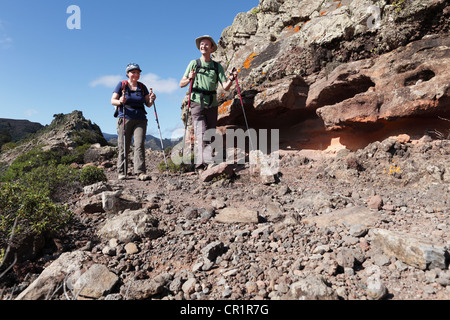 Wanderer, Barranco de Majona, La Gomera, Kanarische Inseln, Spanien, Europa Stockfoto