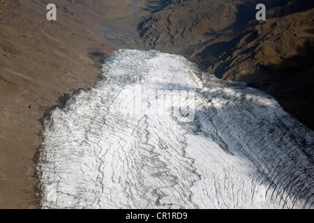 Einer der vielen Gletscherzungen des Gletschers Vatnajoekull, aerial View, Island, Europa Stockfoto