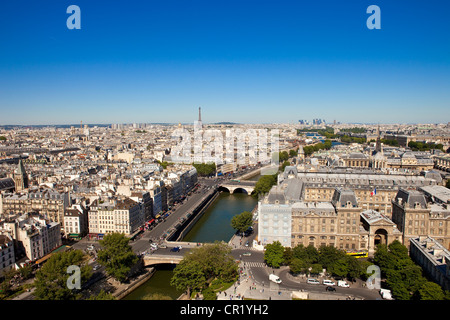 Frankreich, Paris, allgemeine Ansicht von Notre-Dame de Paris Kathedrale, Seine Ufer, UNESCO-Welterbe und Hotel-Dieu Stockfoto
