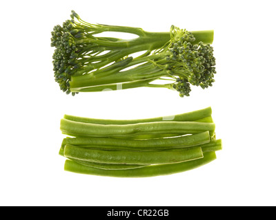 Tenderstem Brokkoli mit feinen Grünen Bohnen Stockfoto