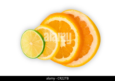 Vitamin C überladen, Stapel von geschnittenen Früchten Stockfoto