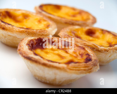 Nahaufnahme der typische portugiesische Süßspeise Gebäck Pastéis de Nata - portugiesische Puddingtörtchen mit Ei Stockfoto