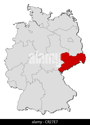 Politische Karte von Deutschland mit den mehrere Staaten wo Sachsen hervorgehoben wird. Stockfoto