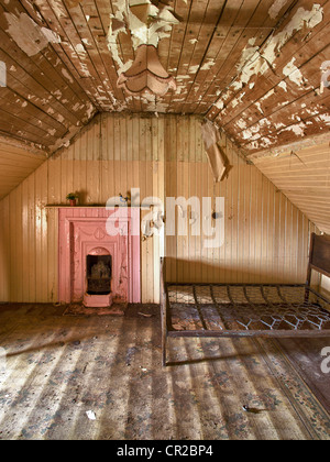 Schlafzimmer in verlassenen Croft House, Isle of Lewis, Schottland Stockfoto