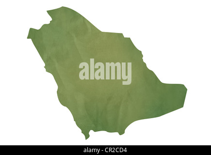 Alte grüne Karte von Saudi-Arabien in strukturierten Grünbuch, isoliert auf weißem Hintergrund. Stockfoto