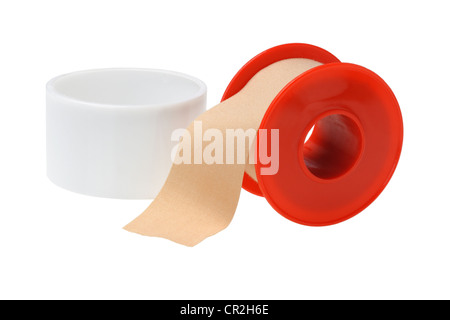 Offenen Roll von medizinischen Heftpflaster auf weißem Hintergrund Stockfoto
