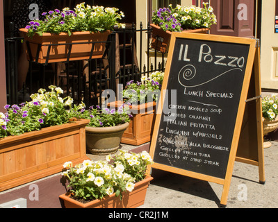 Il Pozzo Restaurant Menü handgeschriebenes Schwarzes Brett, 129 Spring St, SoHo, NEW YORK CITY Stockfoto