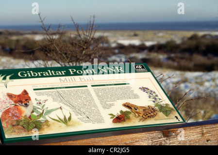 Gibraltar Point National Nature Reserve Info Board im Winter Stockfoto